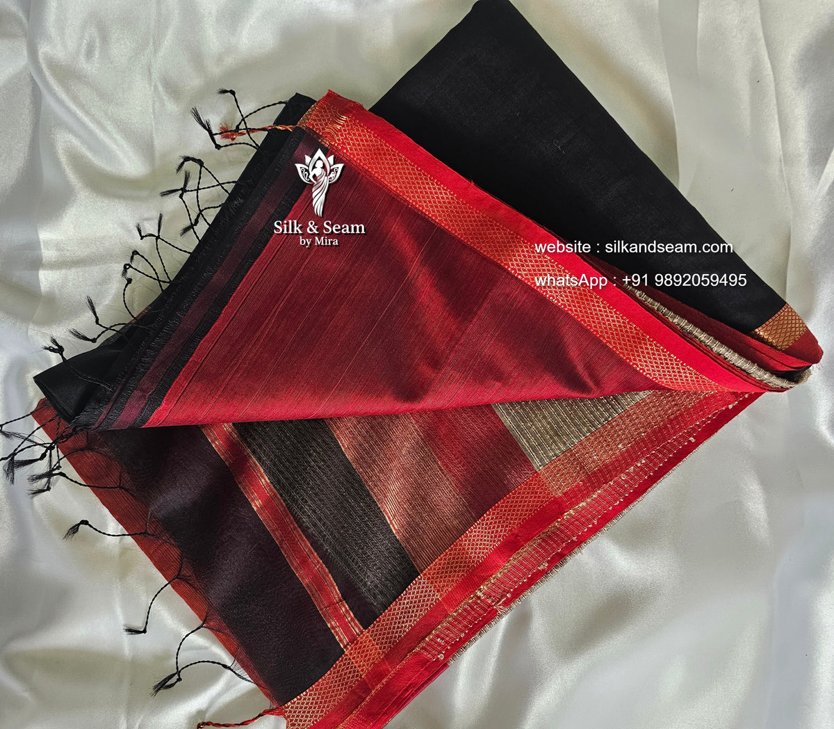Maheshwari Silk Saree - Brown with Kosa Pallu and Red Resham Border