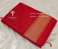 Maheshwari Silk Saree - Red small lines body with Zari Border and Running Blouse