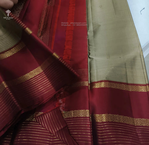 Light Chickoo Kanchipuram Silk Saree with Maroon Border