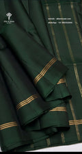 Pure Silk Saree - Dark Green with Triple Close Zari Lines Border & Running Blouse