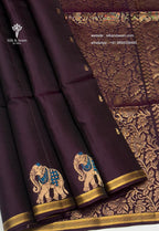 Pure Silk Saree - Dark Violet with Golden Butta, Elephant Zari Border & Full Zari Pallu
