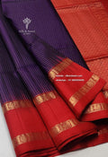 Pure Handloom Double Warp Soft Silk Saree - Violet Micro Check with Red Gap Border & Annam Mayil Buttas