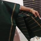 Pure Silk Saree - Dark Green with Triple Close Zari Lines Border & Running Blouse