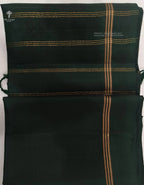 Pure Silk Saree - Dark Green with Triple Close Zari Lines Border & Running Blouse