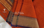 Maheshwari Silk Saree - Orange with Big Resham V Border and Violet Piping Border